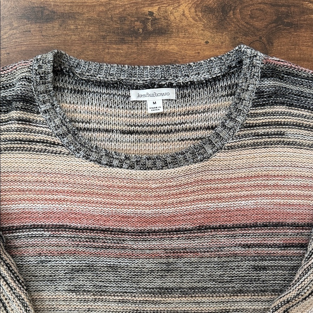 JohnPaulRichard Striped Scoop Neck Sweater in Pink, Gray, Cream - Picture 2 of 6